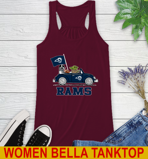 NFL Football Los Angeles Rams Darth Vader Baby Yoda Driving Star Wars Shirt Racerback Tank 3