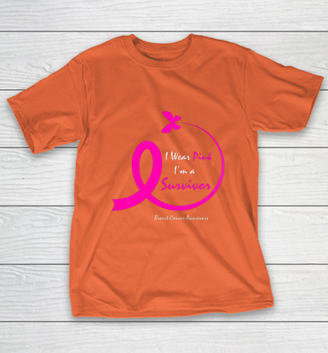 Womens Butterfly I Wear Pink I m A Survivor Breast Cancer Awareness T-Shirt 4