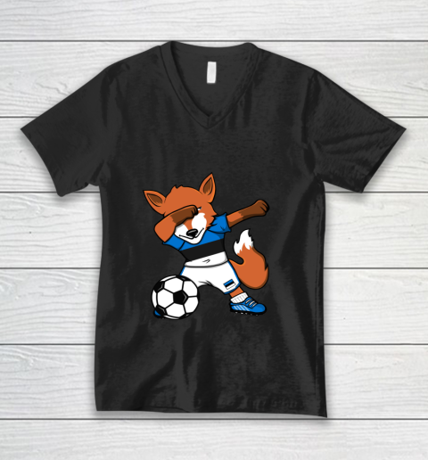 Dabbing Fox Estonia Soccer Fans Jersey Estonian Football Fan V-Neck T-Shirt