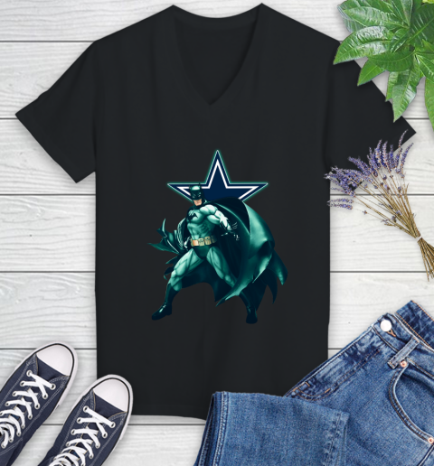 NFL Batman Football Sports Dallas Cowboys Women's V-Neck T-Shirt 2