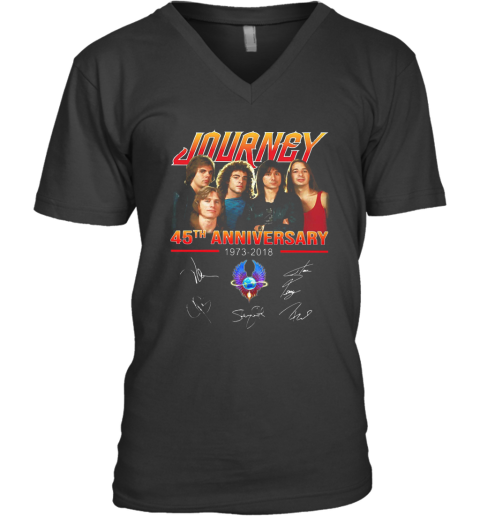 Journey 45th Anniversary 1973 2018 Member Signatures shirt V-Neck T-Shirt