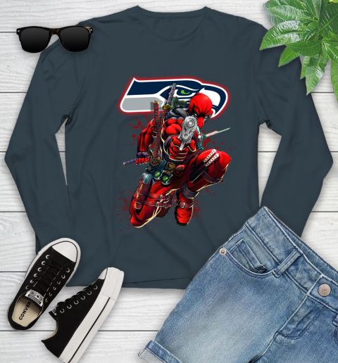 NFL Deadpool Marvel Comics Sports Football Seattle Seahawks Youth Long Sleeve 8
