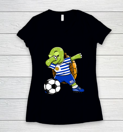Dabbing Turtle Uruguay Soccer Fans Jersey Uruguayan Football Women's V-Neck T-Shirt
