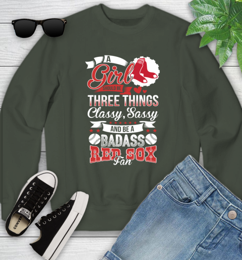 Boston Red Sox MLB Baseball A Girl Should Be Three Things Classy Sassy And A Be Badass Fan Youth Sweatshirt 10 Boston Red Sox MLB Baseball A Girl Should Be Three Things Classy Sassy And A Be Badass Fan Youth Sweatshirt - Image 10