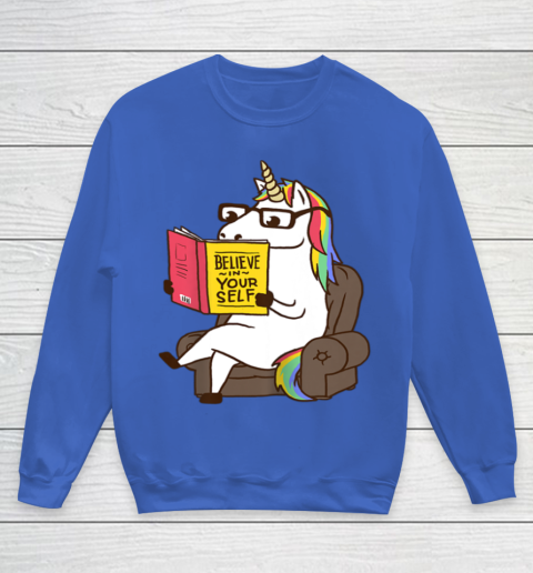 Unicorn Shirt Believe in Yourself Motivational Book Lover Youth Sweatshirt 8