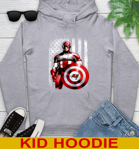 Tampa Bay Buccaneers NFL Football Captain America Marvel Avengers American Flag Shirt Youth Hoodie 6