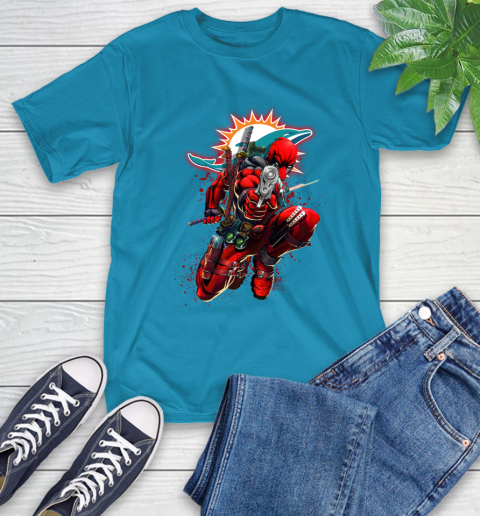 NFL Deadpool Marvel Comics Sports Football Miami Dolphins T-Shirt 8