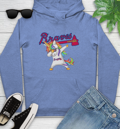 Atlanta Braves MLB Baseball Funny Unicorn Dabbing Sports Youth Hoodie 12