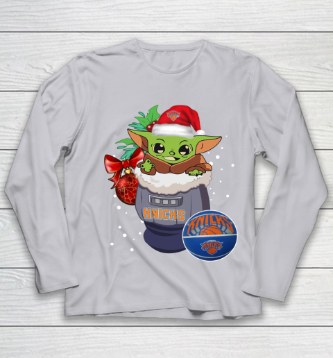 New York Knicks Christmas Baby Yoda Star Wars Funny Happy NBA Youth Long Sleeve 5