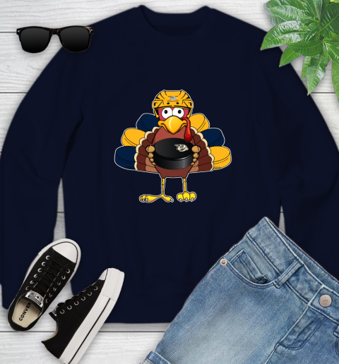 Nashville Predators Turkey Thanksgiving Day Youth Sweatshirt 3
