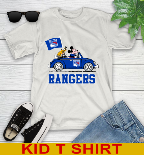 NHL Hockey New York Rangers Pluto Mickey Driving Disney Shirt Youth T-Shirt 12