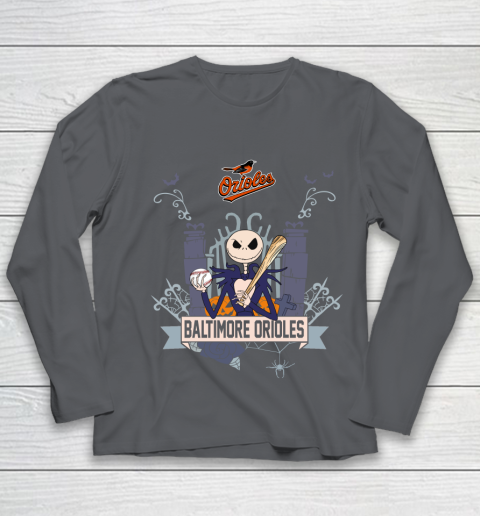 MLB Baltimore Orioles Baseball Jack Skellington Halloween Youth Long Sleeve 6