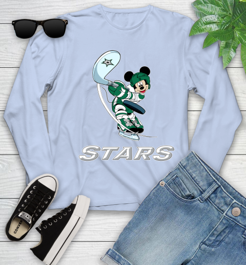 NHL Hockey Dallas Stars Cheerful Mickey Mouse Shirt Youth Long Sleeve 9
