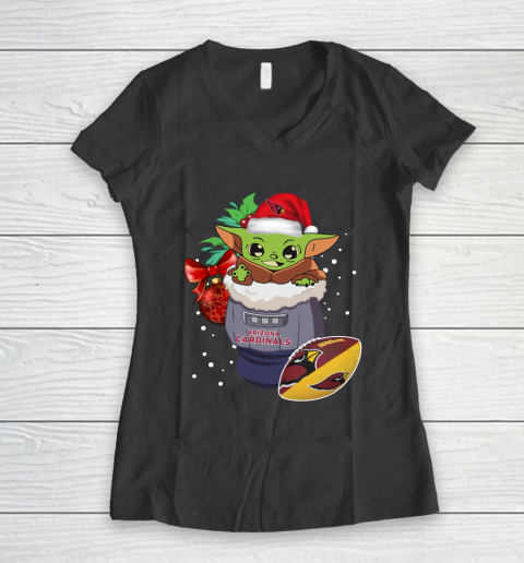 Arizona Cardinals Christmas Baby Yoda Star Wars Funny Happy NFL Women's V-Neck T-Shirt 8