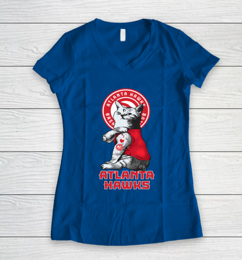 NBA Basketball My Cat Loves Atlanta Hawks Women's V-Neck T-Shirt 7