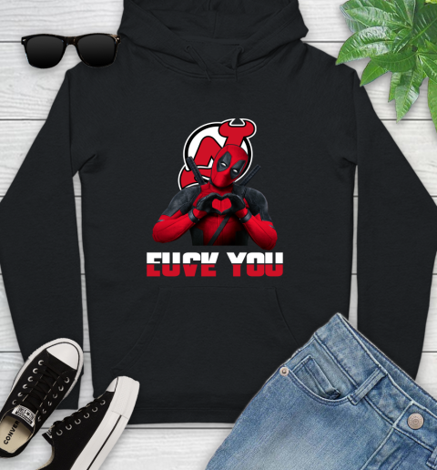 NHL New Jersey Devils Deadpool Love You Fuck You Hockey Sports Youth Hoodie