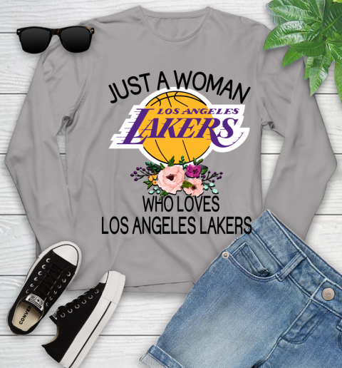 NBA Just A Woman Who Loves Los Angeles Lakers Basketball Sports Youth Long Sleeve 3