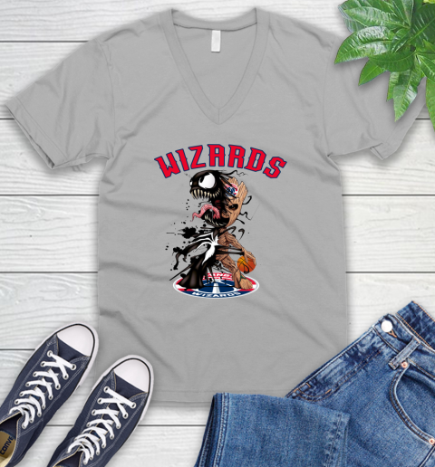 NBA Washington Wizards Basketball Venom Groot Guardians Of The Galaxy V-Neck T-Shirt 4
