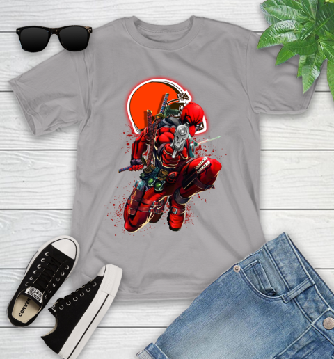 NFL Deadpool Marvel Comics Sports Football Cleveland Browns Youth T-Shirt 4