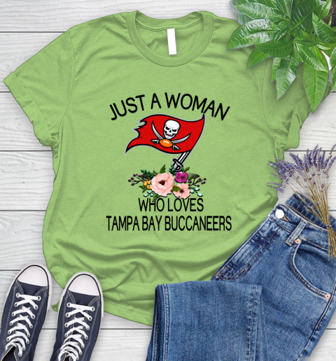 NFL Just A Woman Who Loves Tampa Bay Buccaneers Football Sports Women's T-Shirt 7