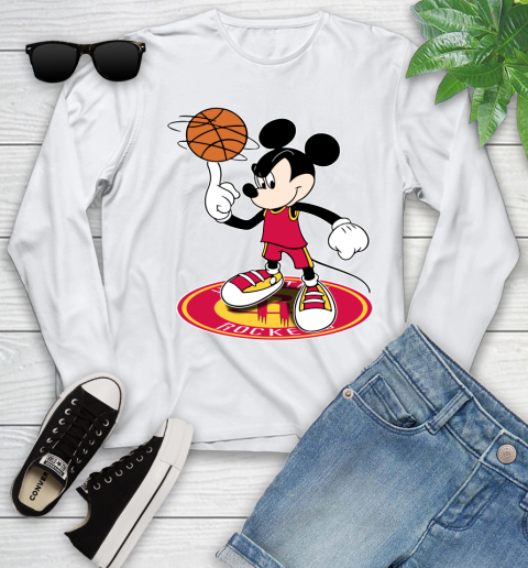 NBA Basketball Houston Rockets Cheerful Mickey Disney Shirt Youth Long Sleeve 2