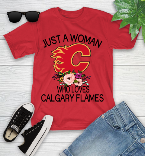 NHL Just A Woman Who Loves Calgary Flames Hockey Sports Youth T-Shirt 8