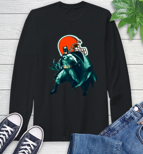 NFL Batman Football Sports Cleveland Browns Long Sleeve T-Shirt 2