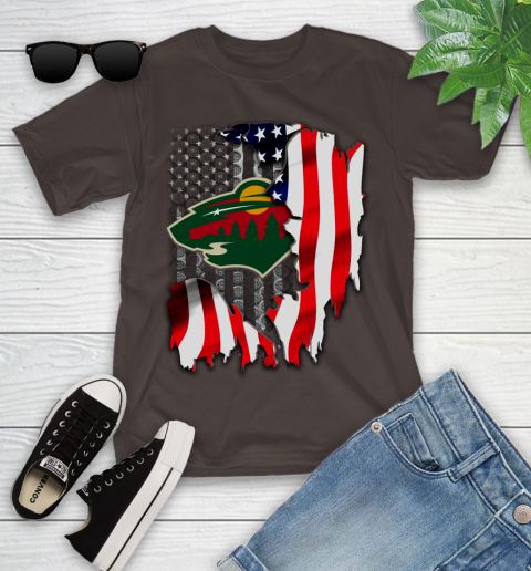 Minnesota Wild NHL Hockey American Flag Youth T-Shirt 7