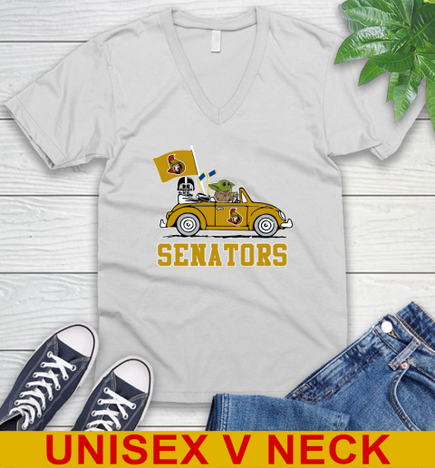 NHL Hockey Ottawa Senators Darth Vader Baby Yoda Driving Star Wars Shirt V-Neck T-Shirt