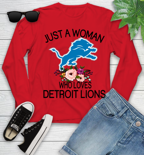 NFL Just A Woman Who Loves Detroit Lions Football Sports Youth Long Sleeve 8