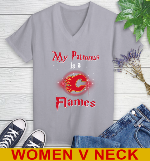 NHL Hockey Harry Potter My Patronus Is A Calgary Flames Women's V-Neck T-Shirt 5 NHL Hockey Harry Potter My Patronus Is A Calgary Flames Women's V-Neck T-Shirt - Image 5