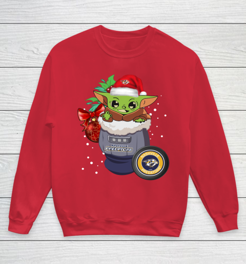 Nashville Predators Christmas Baby Yoda Star Wars Funny Happy NHL Youth Sweatshirt 9