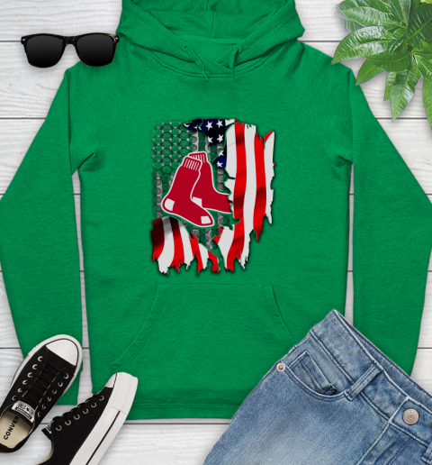 Boston Red Sox MLB Baseball American Flag Youth Hoodie 9