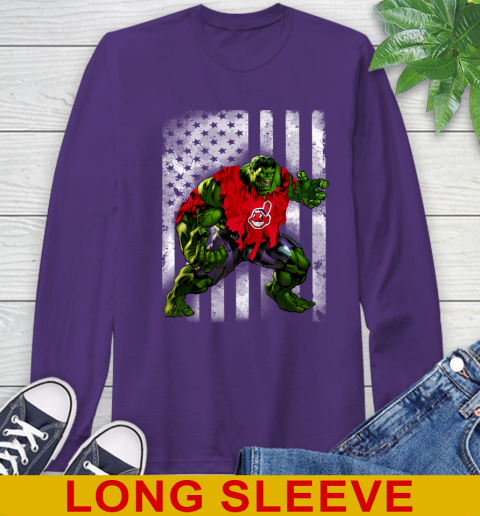 Cleveland Indians Hulk Marvel Avengers MLB Baseball American Flag Long Sleeve T-Shirt 5