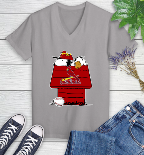 MLB St.Louis Cardinals Snoopy Woodstock The Peanuts Movie Baseball T Shirt Women's V-Neck T-Shirt 4