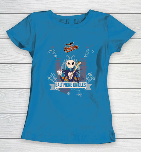 MLB Baltimore Orioles Baseball Jack Skellington Halloween Women's T-Shirt 6