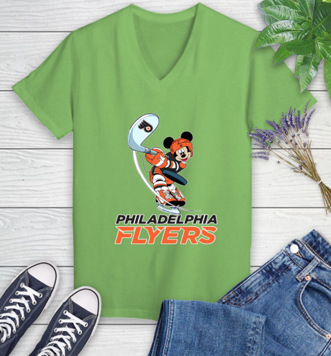 NHL Hockey Philadelphia Flyers Cheerful Mickey Mouse Shirt Women's V-Neck T-Shirt 9