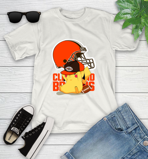 NFL Pikachu Football Sports Cleveland Browns Youth T-Shirt