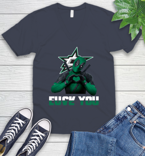NHL Dallas Stars Deadpool Love You Fuck You Hockey Sports V-Neck T-Shirt 8