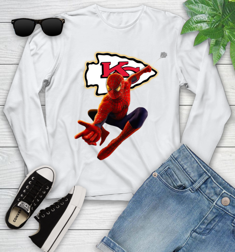 NFL Spider Man Avengers Endgame Football Kansas City Chiefs Youth Long Sleeve