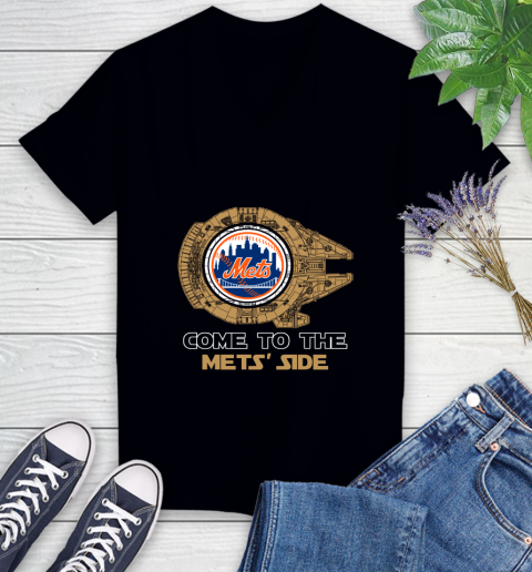 MLB Come To The New York Mets Side Star Wars Baseball Sports Women's V-Neck T-Shirt