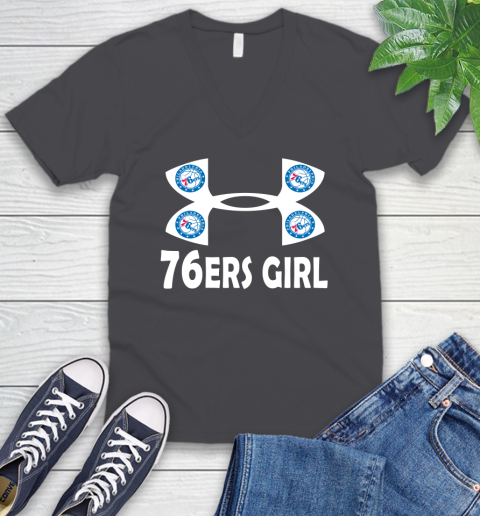 NBA Philadelphia 76ers Girl Under Armour Basketball Sports V-Neck T-Shirt 4