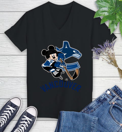 NHL Vancouver Canucks Mickey Mouse Disney Hockey T Shirt Women's V-Neck T-Shirt 2