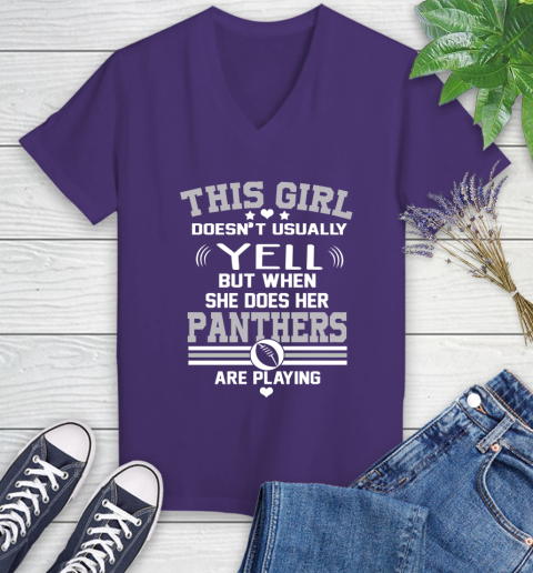 Carolina Panthers NFL Football I Yell When My Team Is Playing Women's V-Neck T-Shirt 3