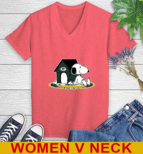NFL Football Green Bay Packers Snoopy The Peanuts Movie Shirt Women's V-Neck T-Shirt 7