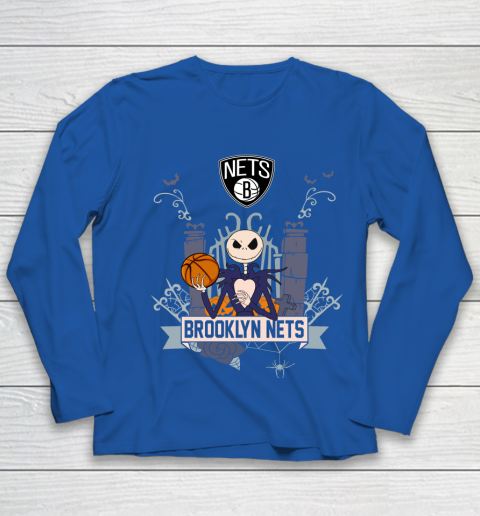NBA Brooklyn Nets Basketball Jack Skellington Halloween Youth Long Sleeve 7