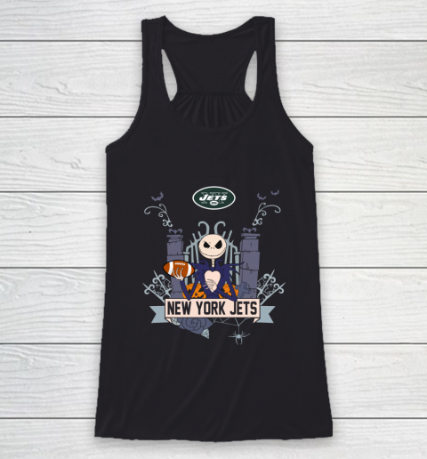 NFL New York Jets Football Jack Skellington Halloween Racerback Tank