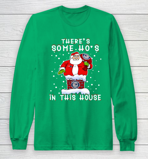 New England Patriots Christmas There Is Some Hos In This House Santa Stuck In The Chimney NFL Long Sleeve T-Shirt 4
