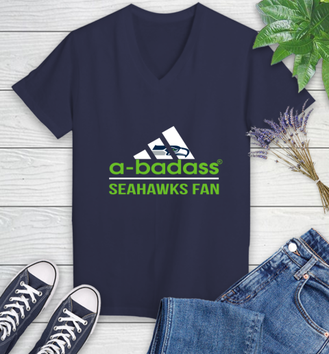 NFL A Badass Seattle Seahawks Fan Adidas Football Sports Women's V-Neck T-Shirt 12