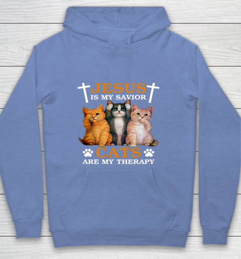 Jesus is My Savior Cat are My Therapy Christians Cat Lover Youth Hoodie 8